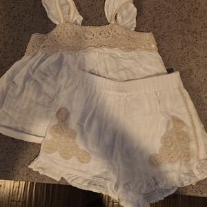 Zara Girls White Two-Piece Crochet Trim Tank and Shorts Set